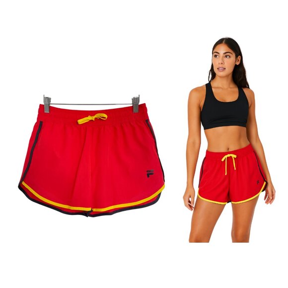 Fila Sport Shorts Women XS Running Lined Neon Coral Orange Yellow Black Gym - Picture 1 of 16